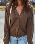 Solid Button Front V-Neck Cardigan