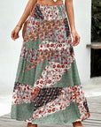 Boho Floral Patchwork Smocked Waist Maxi Skirt