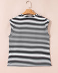 Stripe Ribbed Cap Sleeve Round Neck T-Shirt
