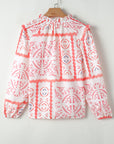 Abstract Poet Collar Smocked Long Sleeve Blouse
