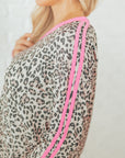Leopard Varsity Stripe V-Neck Long Sleeve Top