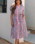 Zariyah Floral Shirred Buttoned Front Midi Dress