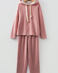 Solid Corduroy Lace Hoodie and Pants Set