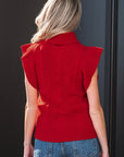 Cable Knit Turtleneck Ruffle Short Sleeve Sweater