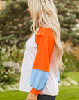 Colorblock Contrast Stitch Raglan Sleeve Top