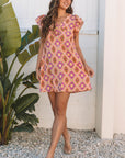 Geometric Floral V-Neck Button-Front Mini Dress