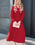 Floral Embroidered Long Sleeve Tiered Maxi Dress
