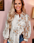 Floral Silky Button-Up Long Sleeve Shirt