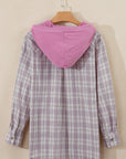 Checker Button-Up Chest Pocket Hooded Shacket