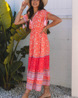 Floral Tassel Tie Sleeve Empire Waist Maxi Dress