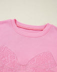 Bow Tie Lace Embroidered Reverse Seam Sweatshirt