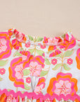 Floral Ricrac Trim  Ruffle Sleeve Blouse