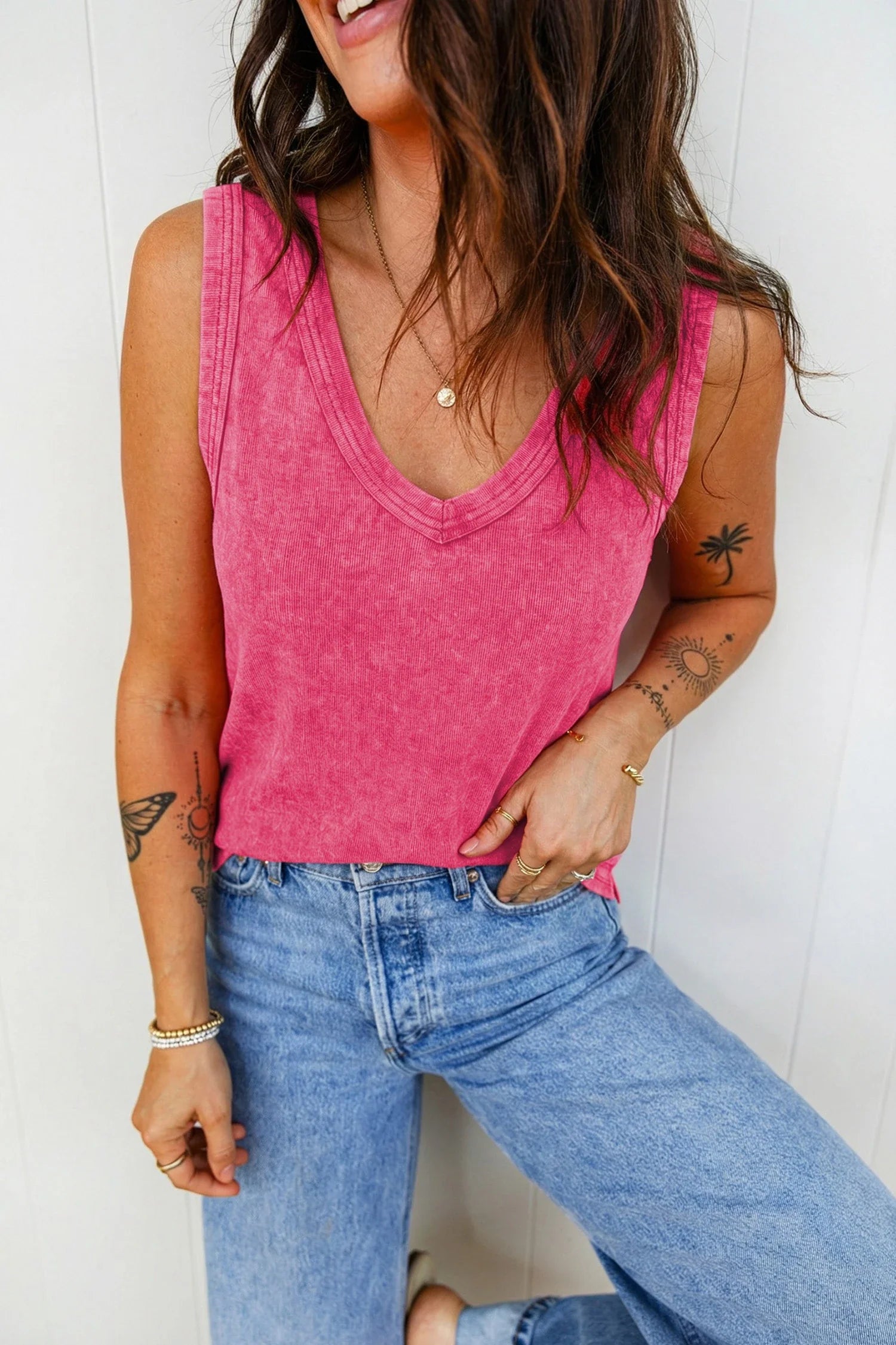 Mineral Wash V-Neck Tank Top