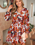 Floral Wrap V-Neck Puff Sleeve Mini Dress