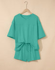 Solid Loose V-Neck Tee & Drawstring Shorts Set