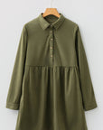 Solid Corduroy Half-Button Collared Mini Dress