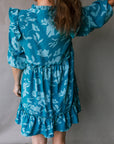 Flower 3/4 Sleeve Ruffle Tiered Dress