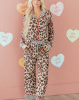 Leopard Colorblock Stripe Edge Shirt and Pants Pajama Set