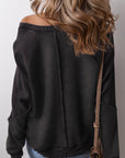 Solid Waffle Knit Patchwork Raglan Sleeve Sweatshirt