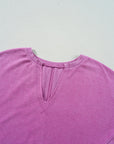 Solid Notched Neck Drop Shoulder Sweatshirt