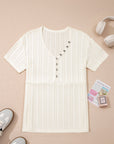 Solid Textured Knit V-Neck Henley Tee