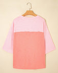 Flower Patch Exposed Seam 3/4 Sleeve T-Shirt