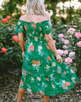 Floral Bubble Sleeve Smocked Tiered Midi Dress