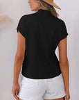 Solid Ribbed Knit Patch Pocket Short Sleeve Sweater