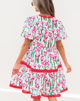 Floral Contrast Trim V-Neck Babydoll Dress