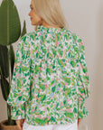 Milena Sleeve Shirred Mock Blouse