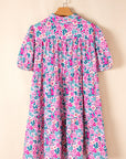 Plus Size Floral Half-Button Puff Sleeve Dress