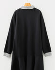 Plus Size Stripe Cuffs Collared Ruffle Hem Dress