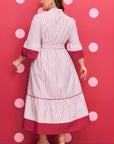 Plus Size Pinstripe Ruffle Hem Midi Dress