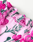 Floral Lace Detail Frilled V-Neck Short Sleeve Blouse