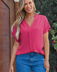 Lilla Notched Neck Batwing Sleeve Lightweight Blouse