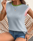 Colorblock Corded Knit Crew Neck Tee