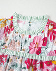 Floral Stripe Patchwork Ruffle Short Sleeve Blouse