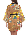 Baha Ranch Vintage Cowgirl Collage Kimono Satin Robe