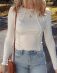 Ribbed Knit Reverse Seam Long Sleeve Top