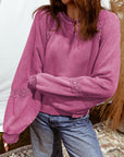 Lace Patchwork Mineral Wash Notched Neck Sweatshirt