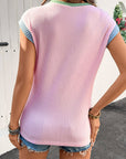 Colorblock Corded Knit Crew Neck Tee