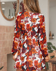 Floral Wrap V-Neck Puff Sleeve Mini Dress