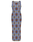 Baha Ranch Colores de Mexico Talavera Sleeveless Bodycon Side Slit Long Dress