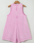 Denim Mineral Wash Pleated V-Neck Romper