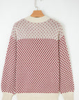 Dotted Colorblock Lantern Sleeve Sweater