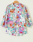 Floral Patchwork Frilled Neck Long Sleeve Shirt