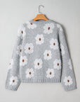 Floral V-Neck Drop Shoulder Baggy Sweater