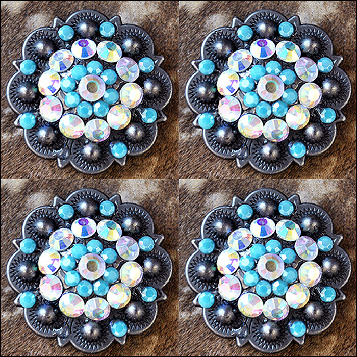 1.5" Hilason Western Style Berry Rhinestone Bling Tack Headstall Saddle Concho Turquoise/Black