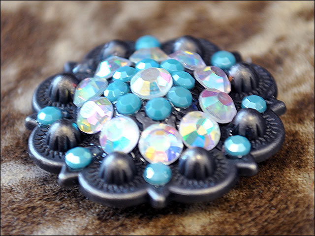 1.5" Hilason Western Style Berry Rhinestone Bling Tack Headstall Saddle Concho Turquoise/Black