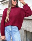 Solid Popcorn Knit Mock Neck Sweater